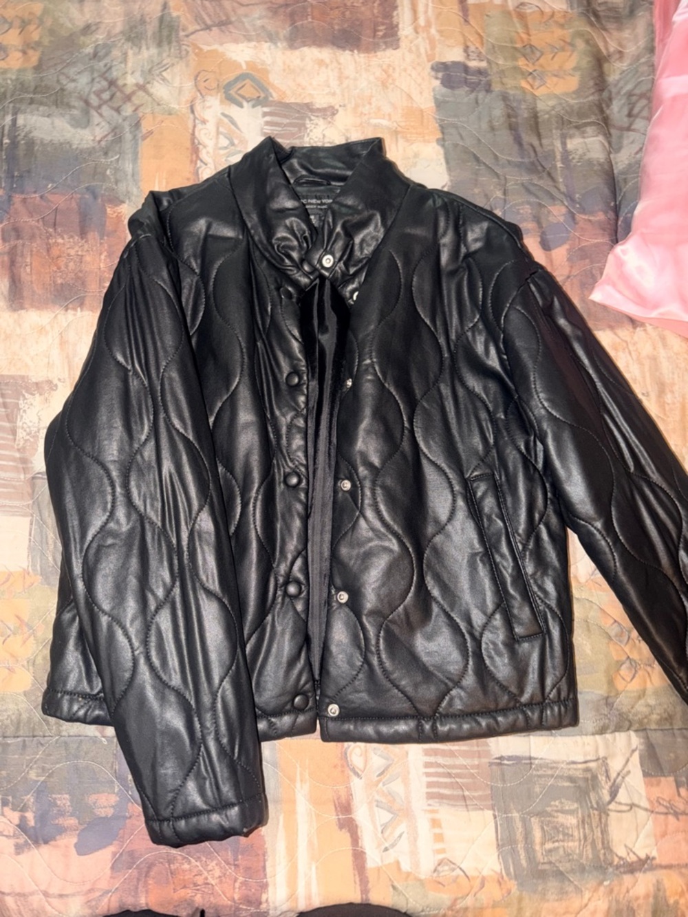 Quilted Faux Leather Jacket for Women - Black